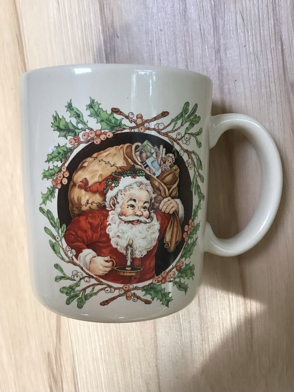 Vintage Hallmark Victorian Santa Christmas Holiday Old English Cream Coffee Mug